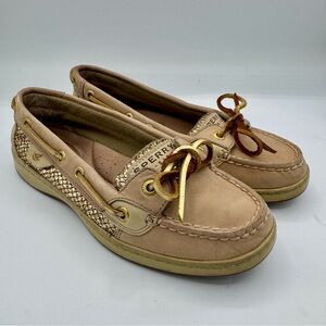 Sperry Angelfish Tan Leather & Gold Woven Boat Shoes Women’s 5.5 Loafers